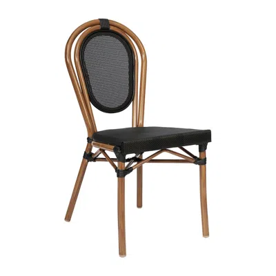 Flash Furniture Bistro Stacking Chair, Black Textilene And Bamboo Print Aluminum Frame, Natural In Black