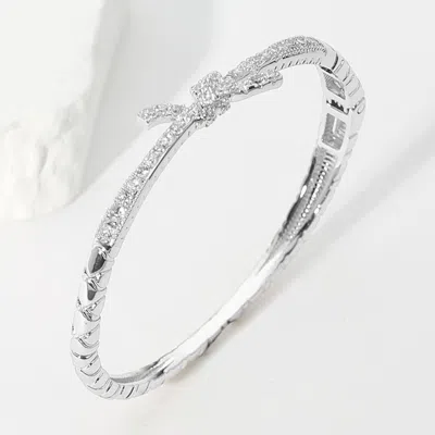Fashnzfab Cz Stone Paved Knot Pointed Hinged Bracelet In Silver