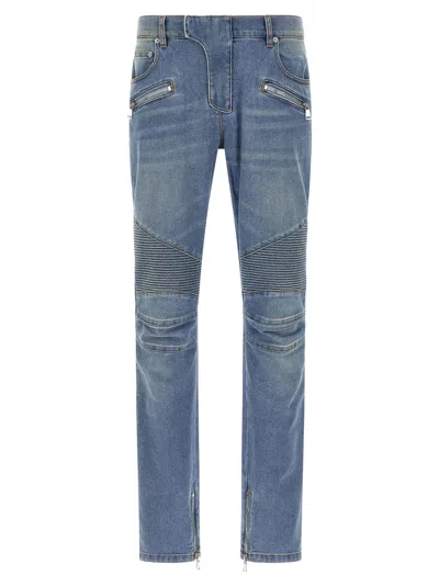 Balmain Slim-fit Biker Ribbed Jeans In Blue