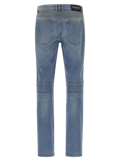 Balmain Slim-fit Biker Ribbed Jeans In Blue