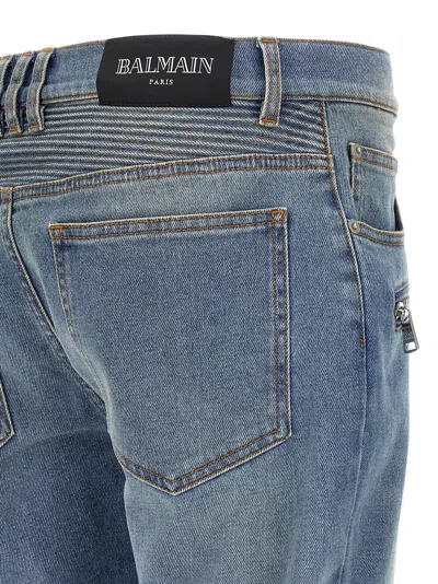 Balmain Slim-fit Biker Ribbed Jeans In Blue