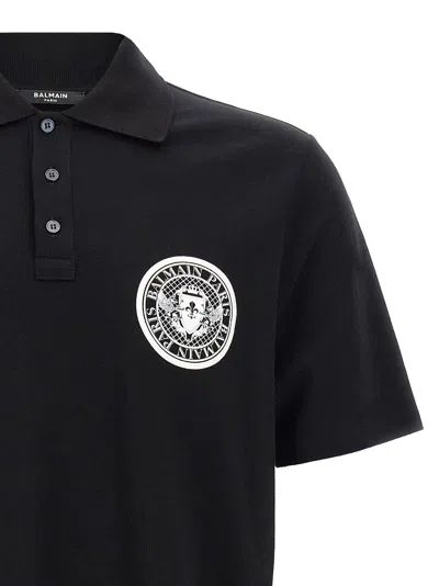 Balmain 'coin' Polo Shirt With Polo Collar In Black