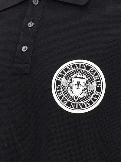 Balmain 'coin' Polo Shirt With Polo Collar In Black