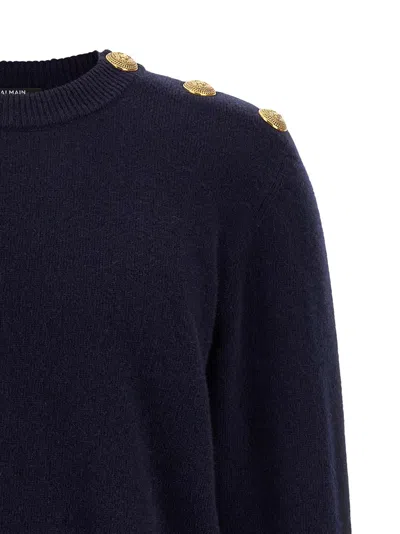 Balmain Classic Crew Neck Sweater In Blue