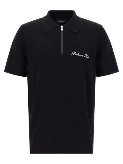 Balmain Short-sleeved Polo Shirt With Embroidery In Black