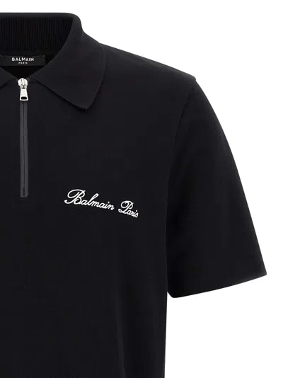 Balmain Short-sleeved Polo Shirt With Embroidery In Black