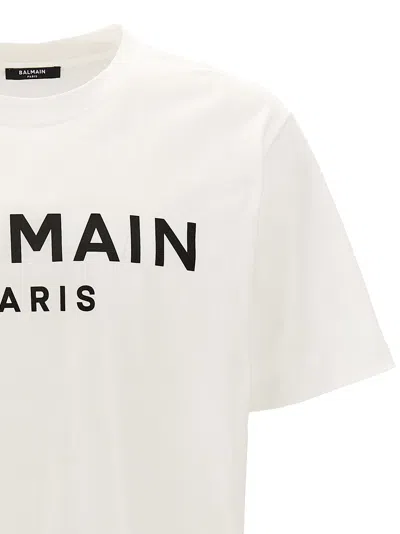 Balmain White Crewneck T-shirt With Contrasting Logo Lettering Print In Cotton In White