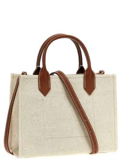 Balmain Mini Canvas And Leather Tote Bag With Adjustable Strap In White