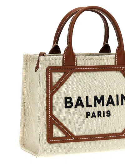 Balmain Mini Canvas And Leather Tote Bag With Adjustable Strap In White