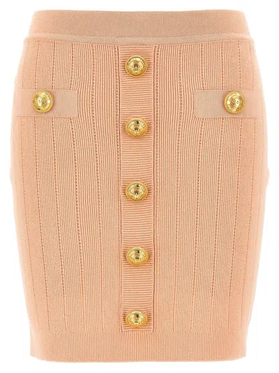 Balmain Women's 2 Pockets Buttoned Knit Short Skirt In Brown