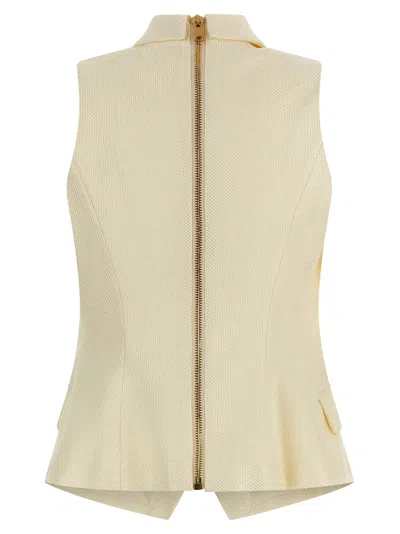 Balmain Jacquard Vest With Flap Pockets And Gold-tone Buttons In White