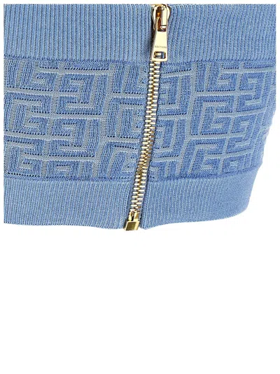 Balmain Knit Halterneck Top With Pb Labyrinth Monogram In Blue