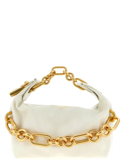 Balmain Sync Chain Mini Top-handle Bag In Calfskin Leather In White