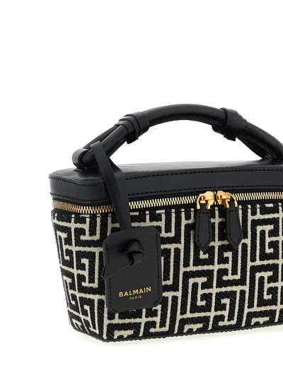 Balmain B-army Vanity Case In Monogrammed Canvas And Leather In Black