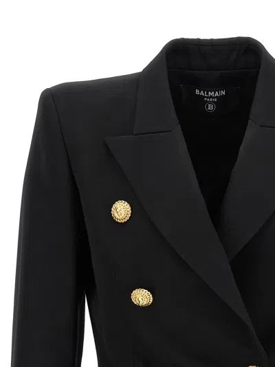 Balmain Double-breasted Grain De Poudre Wool Blazer In Black
