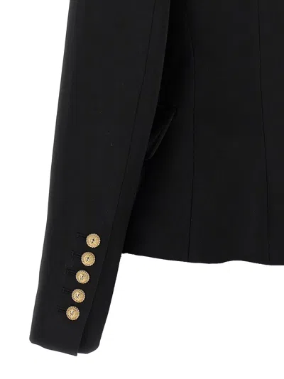 Balmain Double-breasted Grain De Poudre Wool Blazer In Black