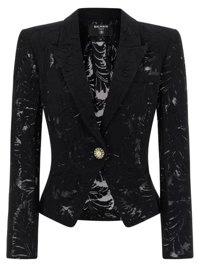 Balmain 1-button Fitted Lace Jacket In Black