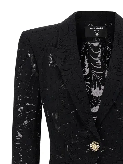 Balmain 1-button Fitted Lace Jacket In Black