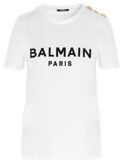 Balmain Women Logo Organic Cotton T-shirt In White