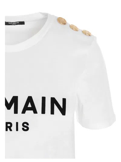 Balmain Women Logo Organic Cotton T-shirt In White