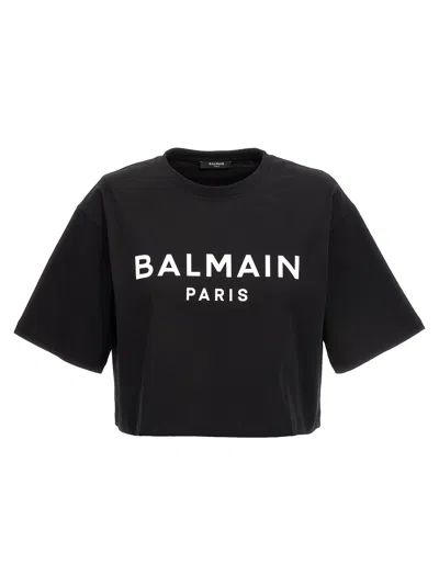 Balmain Cropped T-shirt With Print In Black