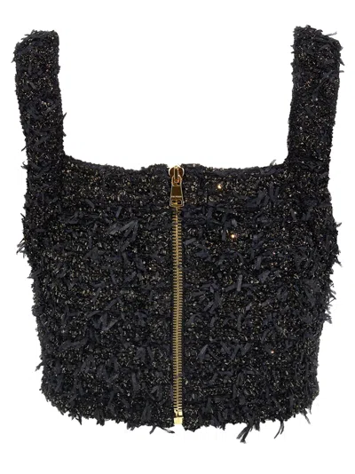 Balmain Cropped Top In Tweed Fabric In Black