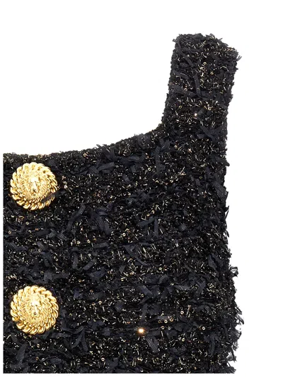 Balmain Cropped Top In Tweed Fabric In Black