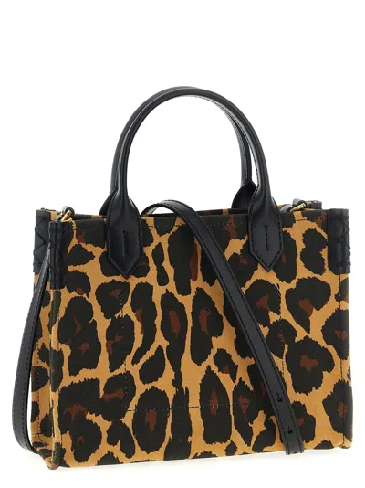 Balmain B-army Small Shopper Shoulder Bag In Leopard-print Canvas In Brown