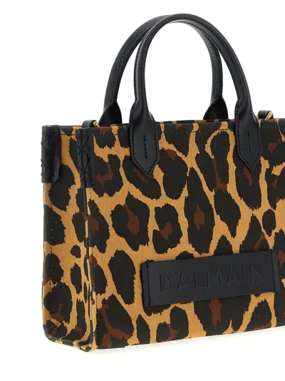 Balmain B-army Small Shopper Shoulder Bag In Leopard-print Canvas In Brown