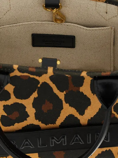 Balmain B-army Small Shopper Shoulder Bag In Leopard-print Canvas In Brown