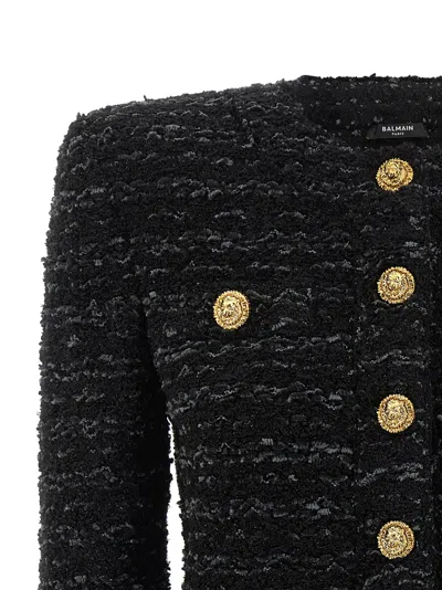 Balmain Buttoned Tweed Jacket In Black