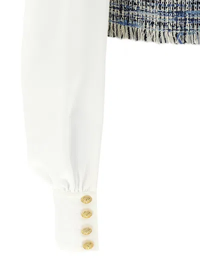 Balmain Tweed Shirt With Bow Detail And Gold Buttons In White