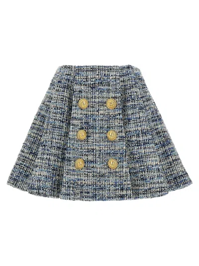 Balmain A-line Silhouette Tweed Skirt In Gray