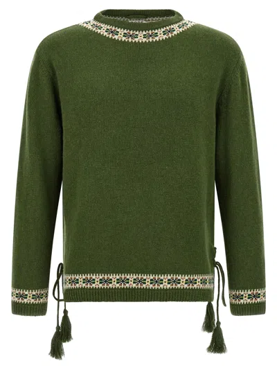 Bode Moritz Tassel Trim Virgin Wool Sweater In Green