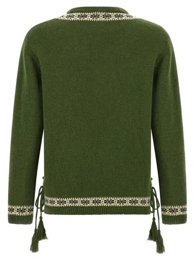 Bode Moritz Tassel Trim Virgin Wool Sweater In Green