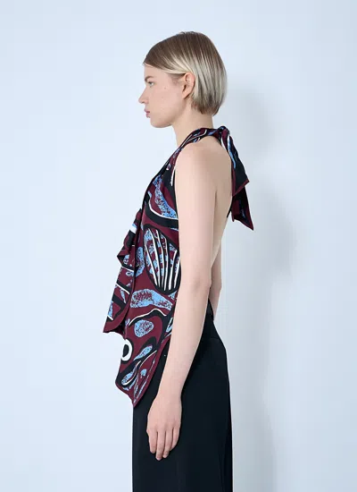 Bottega Veneta Women Multicolor Top With Asymmetric Design And All-over Printed Motif In Silk Woman In Brown