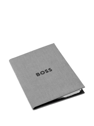 Hugo Boss Embossed-logo Notebook And Pen Set In Gray