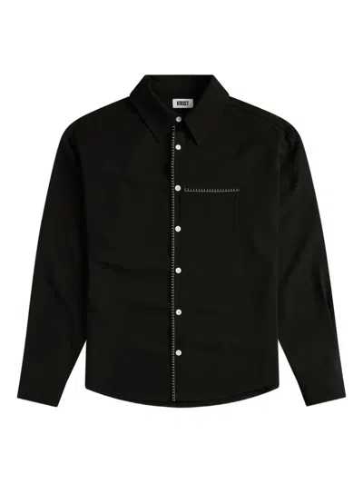 Krost Blanket Stitch Button-up Shirt In Black