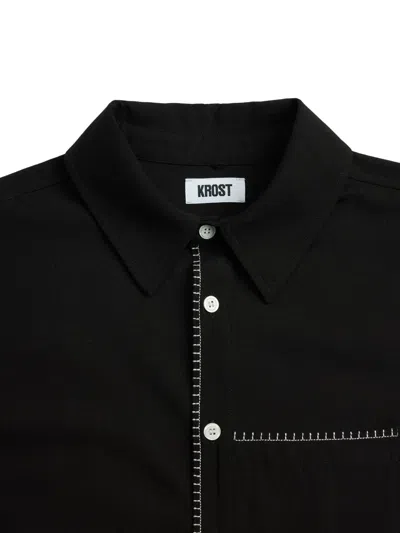 Krost Blanket Stitch Button-up Shirt In Black