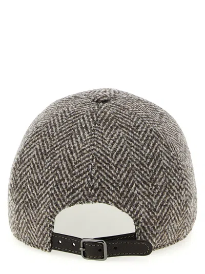 Brunello Cucinelli Bead-embellished Herringbone Wool-blend Tweed Cap In Gray