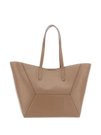 Brunello Cucinelli Beige Tote Bag With Logo Lettering On The Front And Geometric Panels Design In Leather Woman In Brown