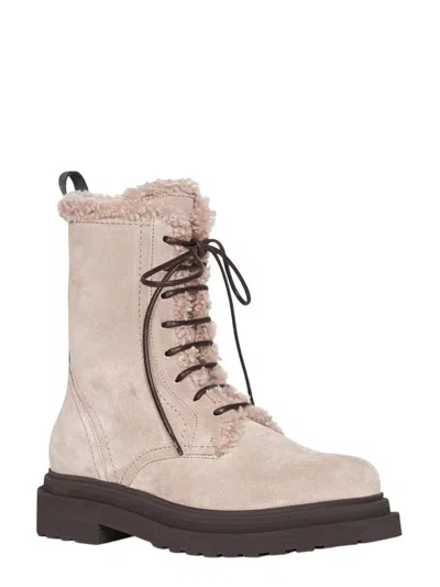 Brunello Cucinelli Women Gray Suede Boots With Shiny Loop Detail In Neutral