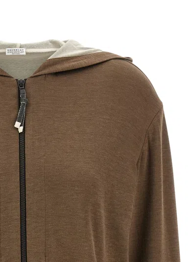 Brunello Cucinelli Cotton And Silk Zip-up Hoodie In Brown