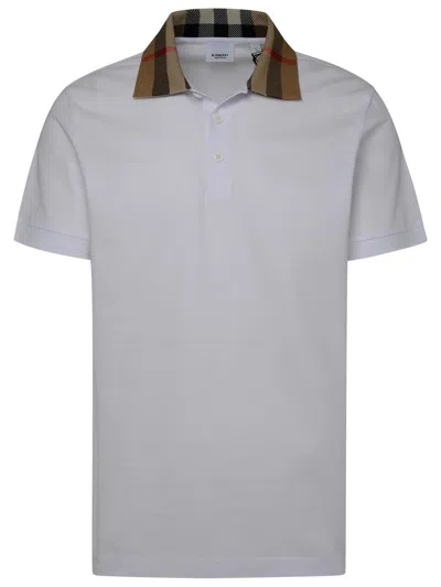 Burberry Check-collar White Polo Shirt With Three-button Placket
