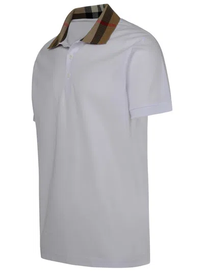 Burberry Check-collar White Polo Shirt With Three-button Placket