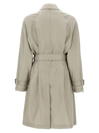 Burberry Silk Waist Belt Buckle Long Sleeve Coat In Gray
