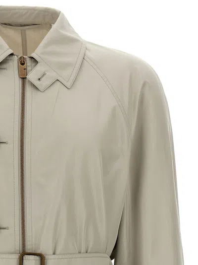 Burberry Silk Waist Belt Buckle Long Sleeve Coat In Gray