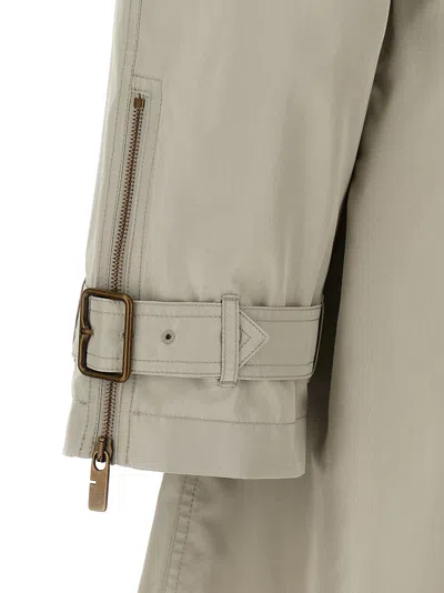 Burberry Silk Waist Belt Buckle Long Sleeve Coat In Gray