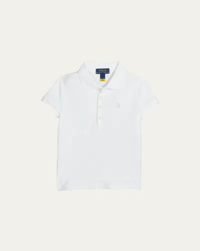 Ralph Lauren Girl's Logo Embroidered Short-sleeve Polo Shirt In White