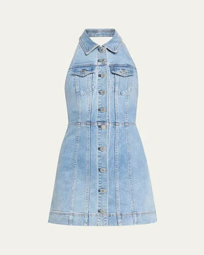 Alice And Olivia Kendall Denim Halter Mini Dress In Blue